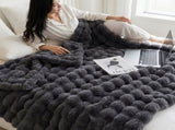 Black Grey Luxury Tuscany Fleece Rabbit Fur Bubble Blanket - Double-Sided Thickened Soft Plush Extra V888-ELOSUNG49334