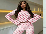 Pink Cherry Size L Women's Bell Sleeve Cherry Pajama Set Christmas Sweet Girly Gift Spring V1221-XM-LB7142-GM185