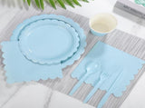 7-Piece Light Blue Scalloped Party Tableware Set for 25 Guests - Disposable Paper Plates 7 / 9 inch, V888-ELOSUNG52034