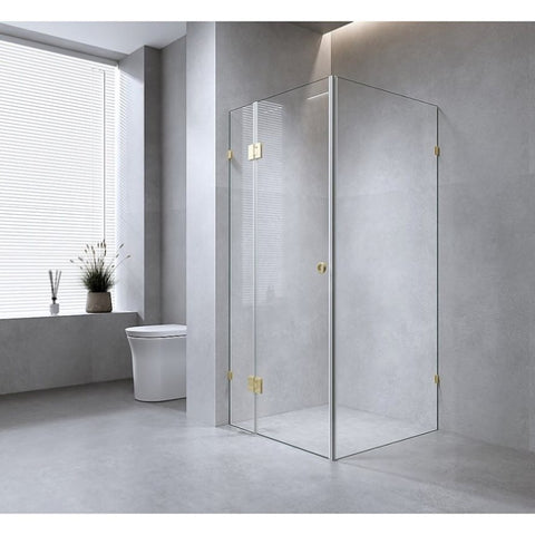 90x90cm Corner Frameless Shower Screen with Chrome Brackets and SS Hinges, Round Handle V63-933401