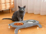 Adjustable Height Pet Food Bowl with Stainless Steel Double Bowls, Ergonomic Raised Cat Feeder for V1341-ZY-SVQS3765-BLACK