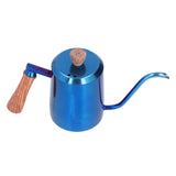 600ml Stainless Steel Manual Coffee Pot Long Narrow Spout Pour Over Kettle with Wooden HandleBlue V1294-YM0710-3118210281012