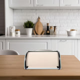 Kitchen Bread Box White Metal Roll Top Lid Multipurpose Storage Container V1366-AZ2-W-13927