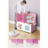 SOGA 8 Cubes Pink Portable Wardrobe Divide-Grid Modular Storage Organiser Foldable Closet WROBE2010