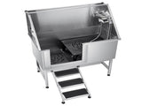 Stainless Steel Dog Washing Station, 127 cm Pet Grooming Tub w/ Stairs, PE Water Filter Board, V952-BXGCWYG50CSLNZPKYV0