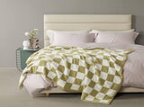 Khaki and White Premium Knitted Checkerboard Throw Blanket - Soft Half-Velvet Fleece V888-ELOSUNG49381