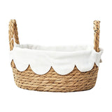 Hand Woven Storage Bask with Scalloped Liner Double Handles Rectangular Straw Organizer Bin for Home V1369-AZ3-W-11187