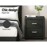 Artiss 2X Bedside Table 2 Drawers Fabric - CADEN Charcoal BFRAME-E-BSIDE-CHARX2