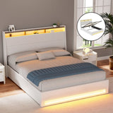 Artiss Bed Frame Gas Lift LED Beds Base Platform White PVC Leather Storage Headboard - Double BFRAME-G-SUNSET-D-WH-ABC