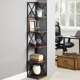 Sarantino Nora 5-Tier Corner Bookshelf - Walnut Black RCK-145-03-WLB