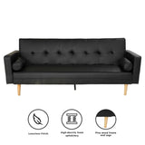 Sarantino 3 Seater Faux Leather Sofa Bed Couch with Pillows - Black SOFA-6101-PU-BLK