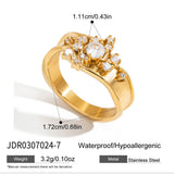 6-Piece Vintage Gold-Plated Stainless Steel Ring Set for Women - Waterproof Hypoallergenic Stackable V888-ELOSUNG52379