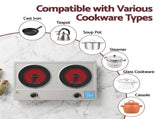 Devanti 2 Hobs Ceramic Cooktop Electric Hot Plate Infrared Knob Control 2400W CCT-B-2B-2Z-KNOB-SS