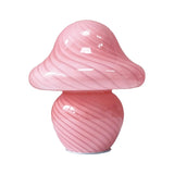 Mushroom Lamp, Small Pink Table Lamp with Striped Glass, Cute Little Swirl Nightstand Lamp for V1369-AZ3-W-26321