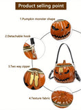 Halloween Upgraded Fun Pumpkin Bag, Dual-Strap Design, PU Material, Medium-Large Capacity, Party V1232-NGB-001
