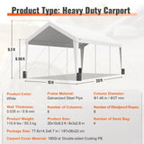 Carport Car Canopy Garage Shelter Tent 10x20ft with 8 Poles for Auto Boats V952-KFSJS810X20FT3BYUV0