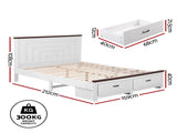 Artiss Queen Wooden Bed Frame with 2 Drawer Platform Bed with 108cm Solid High Headboard White Bed WBED-F-RAWDO-Q-WH-ABC