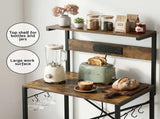 Artiss 4-Tier Kitchen Rack with 2 Power Outlets 6 Hooks Microwave Storage Shelf KR-MEL-4S-60-2AC-BKBR
