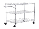 Kitchen Utility Cart, 3 Tiers, Wire Rolling Cart with 300kg Capacity, Steel Service Cart on Wheels, V952-WGCFTCCB30X184GWTV0