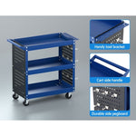 Giantz 3-Tier Tool Cart Storage Trolley Workshop Garage Pegboard Hooks Blue TB-CART-3T-N-BL