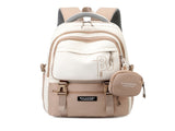 Brown and White Large Capacity Student Backpack - Durable Oxford Cloth School Bag with Laptop V888-ELOSUNG32508
