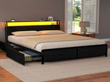 Artiss Metal Bed Frame Queen Size Storage Headboard Charge Station LED 4 Drawers MBED-C-SKY-Q-ALBK-ABC