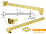 WELS Brushed Gold 10" Square Thin Rain Shower Head 400mm Straight Wall Arm Set V1233-QS66805FGKSS110G