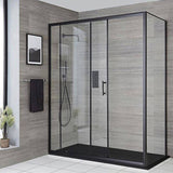 150mm Adjustable Single Door Corner Sliding Glass Shower Screen in Black V63-846281
