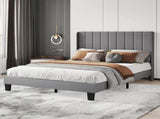 Levede Metal Wooden Bed Frame Double Panel Plush Upholstered Soft Headboard Grey BF1072-D-GY-AU-1