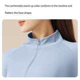 L size Women's 2-Piece Running Yoga Set - White Colorblock Zip Jacket and coffee Faux Two-Layer V888-ELOSUNG53854