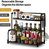 CARLA HOME 2-Tier Wooden Kitchen Countertop Spice Rack for Storage of Condiments, Oils, Jars & V178-36219