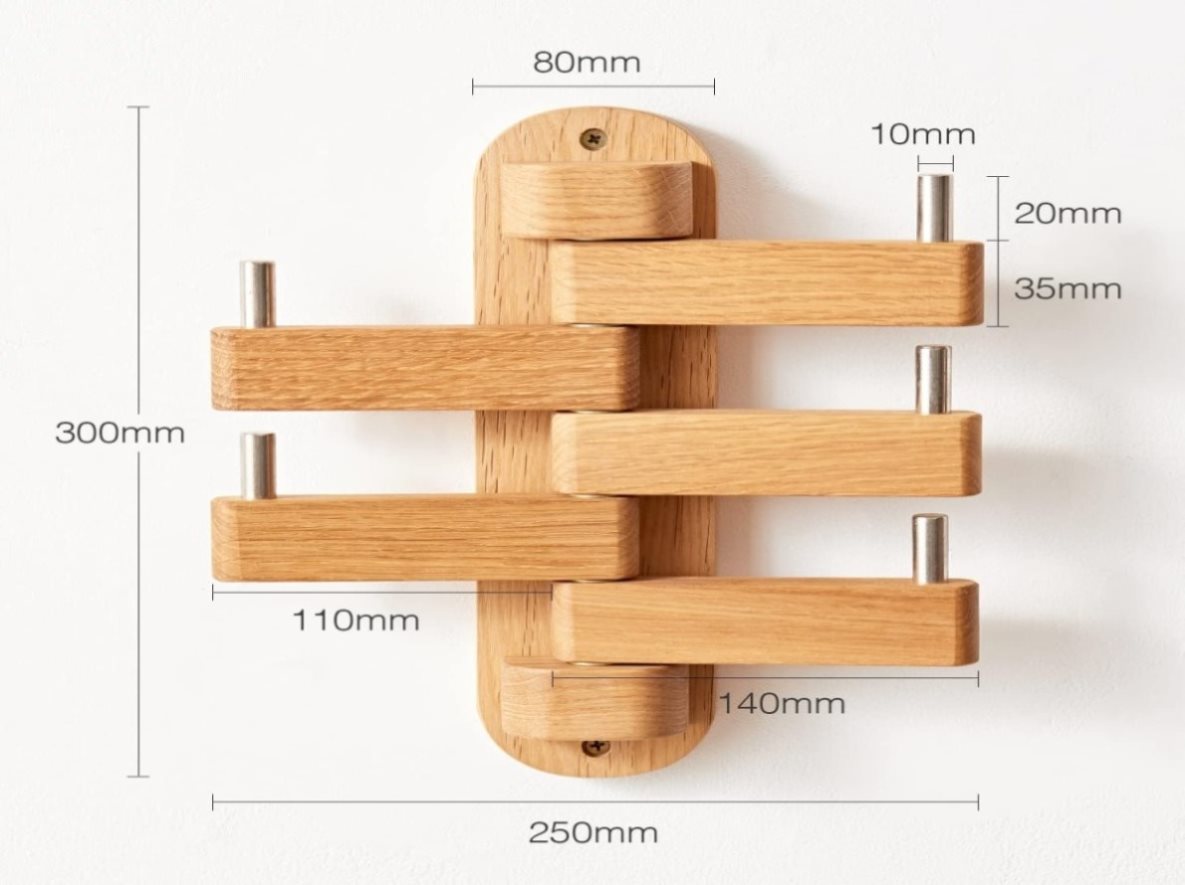 Oak Coat Rack, Wooden Wall Mounted Coat Rack for Entryway, Living Room ...