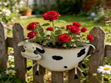 Cow Shaped Wall Planter,Whimsical Metal Hanging Flower Pot for Garden Fence Balcony Patio V1369-AZ3-W-14643
