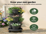 Green Fingers 5 Tier Vertical Garden Planter, Stackable Planters with 4 Wheels, Black, Raised Garden GARDEN-5T-DGY