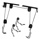 Bike Hoist Garage Lift Pulley System 60kg Steel Black 2 Rack Hooks V1369-AZ3-W-15968