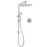 WELS Brushed Nickel Dual Shower Set Sliding Rail Arm 12" Round Head Handheld Wall Mixer V1233-S4902BNHR002M4CNKSR112NKRD201N