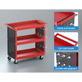 Giantz 3-Tier Tool Cart Storage Trolley Workshop Garage Pegboard Hooks Red TB-CART-3T-N-RD