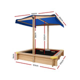 Keezi Kids Sandpit Wooden Sandbox Sand Pit with Canopy Bench Seat Toys 101cm SAND-CANOPY-110