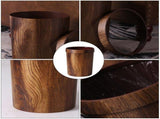 Wood Grain Waste Basket Round Plastic Trash Can Farmhouse Garbage Can with Pressing Ring Household V1192-AZ-W-10292