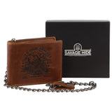 Billy The Kid Mens Leather Wallet Western with Detachable Chain in Gift Box in Cognac V563-BTK-12-COGN