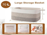 Large Woven Blanket Basket, Storage Baskets for Organizing,Rectangle Cotton Rope Toy Basket for V1366-AZ2-W-18250
