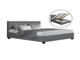Artiss Bed Frame Queen Size Gas Lift Grey VILA EMERALDPACKAGE-GY-34Q