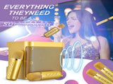 Gold Karaoke Machine with 2 Wireless Microphones Bluetooth-Compatible 5.0 for Parties V201-QHGMMOREONE049