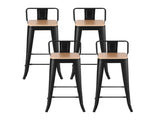 Artiss 4x Bar Stools Kitchen Counter High Chair Dining Stackable Metal Black BA-KJ-J004-WDX4
