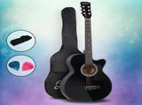 Alpha 38 Inch Acoustic Guitar Wooden Body Steel String Full Size Cutaway Black GUITAR-D-38-BK