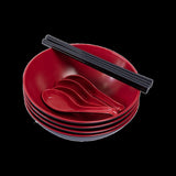 12 Piece Ramen Noodle Bowl with Spoon and Chopsticks Black Red V63-932061