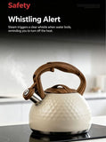 3L Hammered Stainless Steel Whistling Stovetop Kettle, Wood Grain Heat Insulated Handle, Universal V1188-MS-804-07