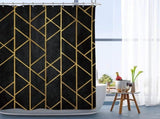Black Gold Geometric Shower Curtain - Modern Abstract Polyester Fabric Waterproof Bathroom Decor, 12 V1192-AZ-W-29952