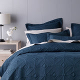 Bianca Kazimir Navy Polyester Coverlet Set Single/Double V442-BCA-COVERLETS-KAZIMIR-NAVY-DS