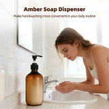 15PCS Amber Soap Dispenser, 16.9oz Empty Plastic Pump Bottles, Refillable Shampoo Dispenser, V1369-AZ3-W-08817
